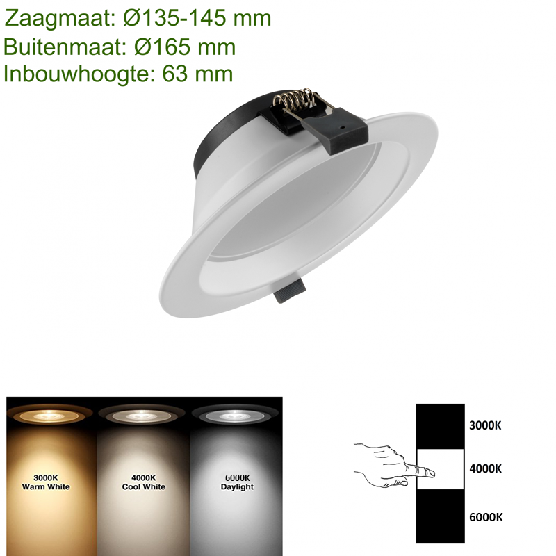 LED DOWNLIGHT | ORTHO | CCT-SWITCH | Ø135 | 16W - Afbeelding 7