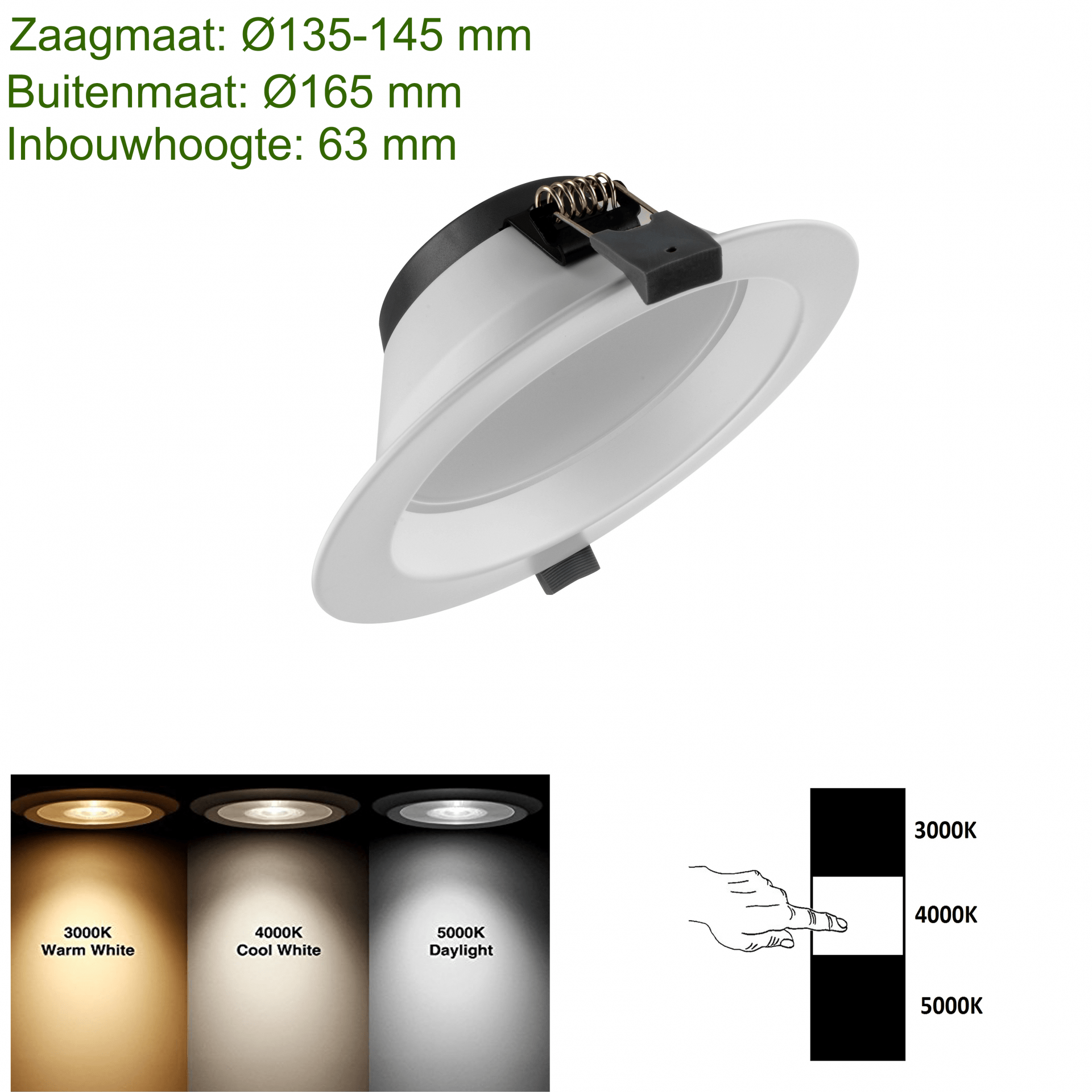 LED DOWNLIGHT | ORTHO | CCT-SWITCH | Ø135 | 16W - Afbeelding 5