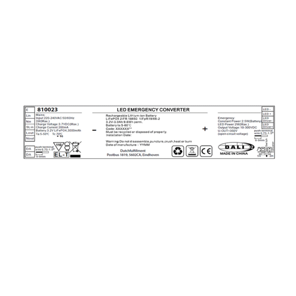 DALI NOODUNIT 2.5W | 10-300V(DC) | 3 UUR - Afbeelding 2
