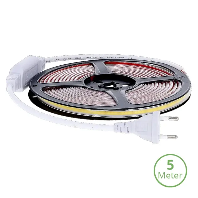 COB LEDSTRIP | 220V | IP65 | 5 METER | 4000K incl. 0,5 M EUROSTEKKER