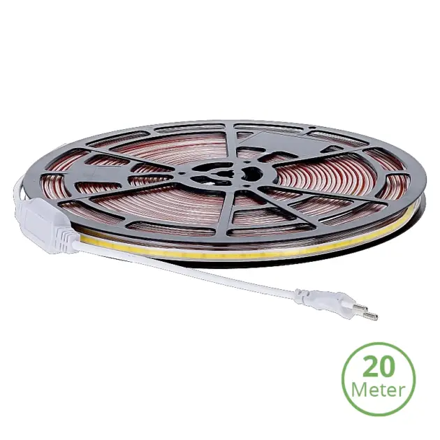 COB LEDSTRIP | 220V | IP65 | 20 METER | 4000K incl. 0,5 M EUROSTEKKER