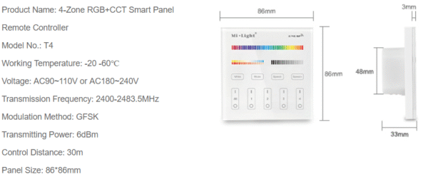 MI-LIGHT AFSTANDBEDIENING 4 GROEPEN RGB+CCT 220V - Afbeelding 31